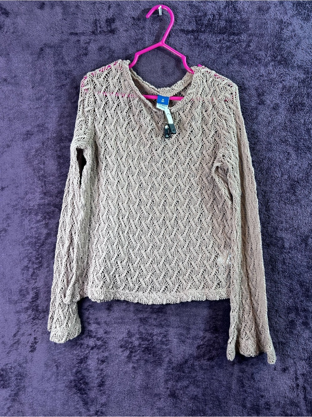 Old Navy Open-Knit Long Sleeve Sweater Top in Light Taupe